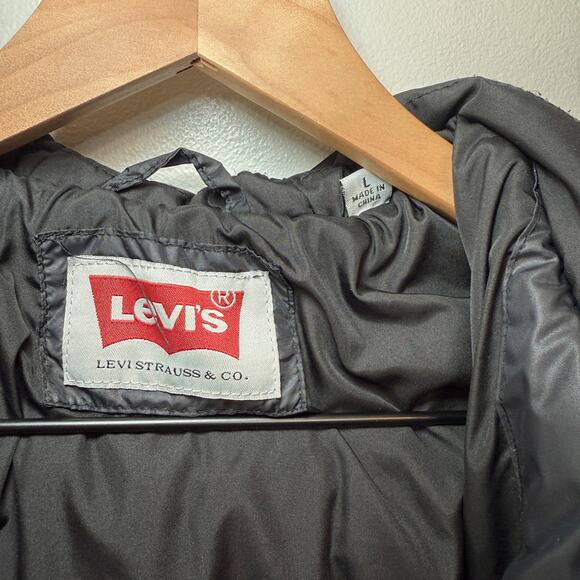 Levi's Men's Faux Leather Sleeves Full Zip Hooded Jacket Black Size Large - Picture 6 of 10